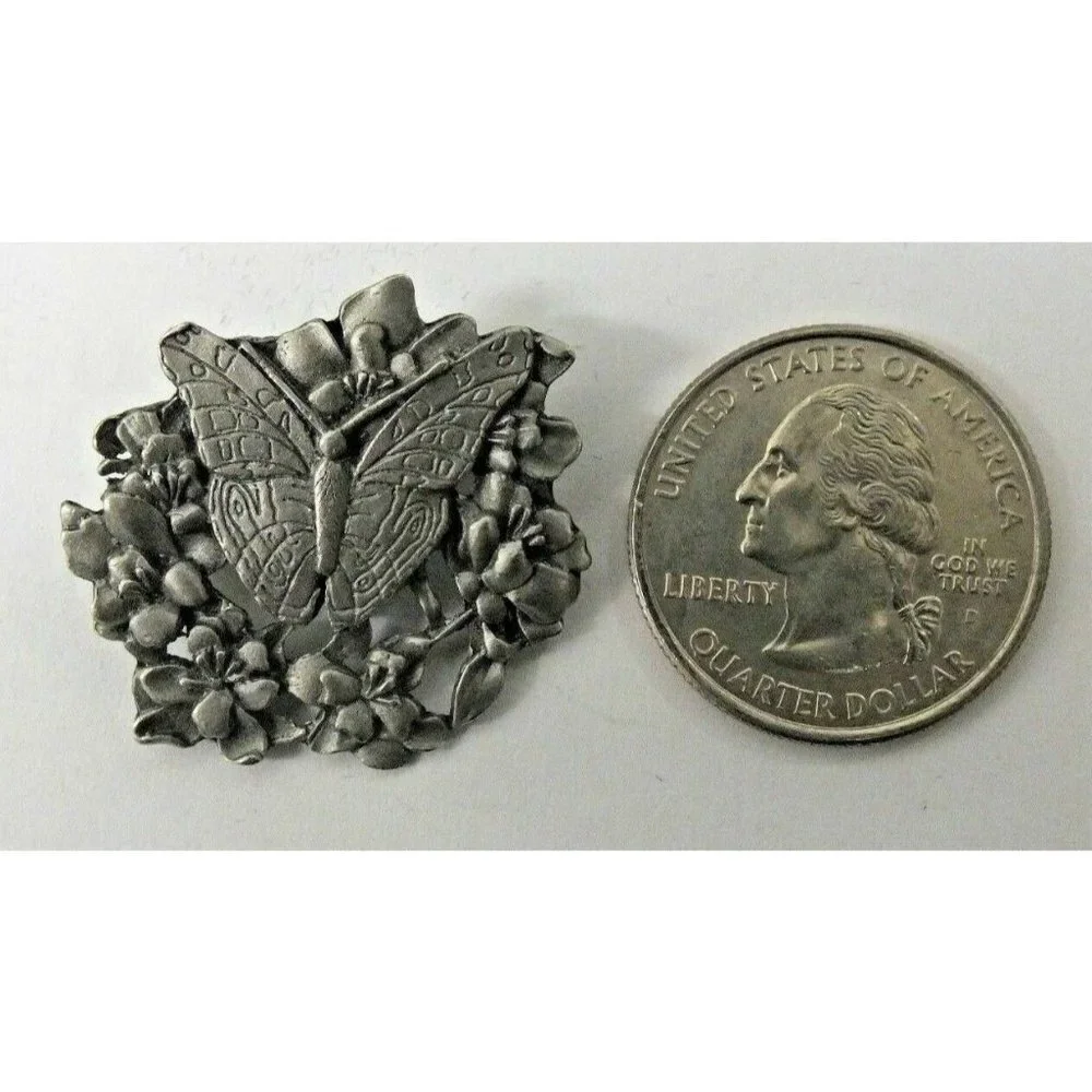 VTG Silver-Tone Brooch Pin BIRDS & BLOOMS BUTTERFLY Estate Limited Edition 1998